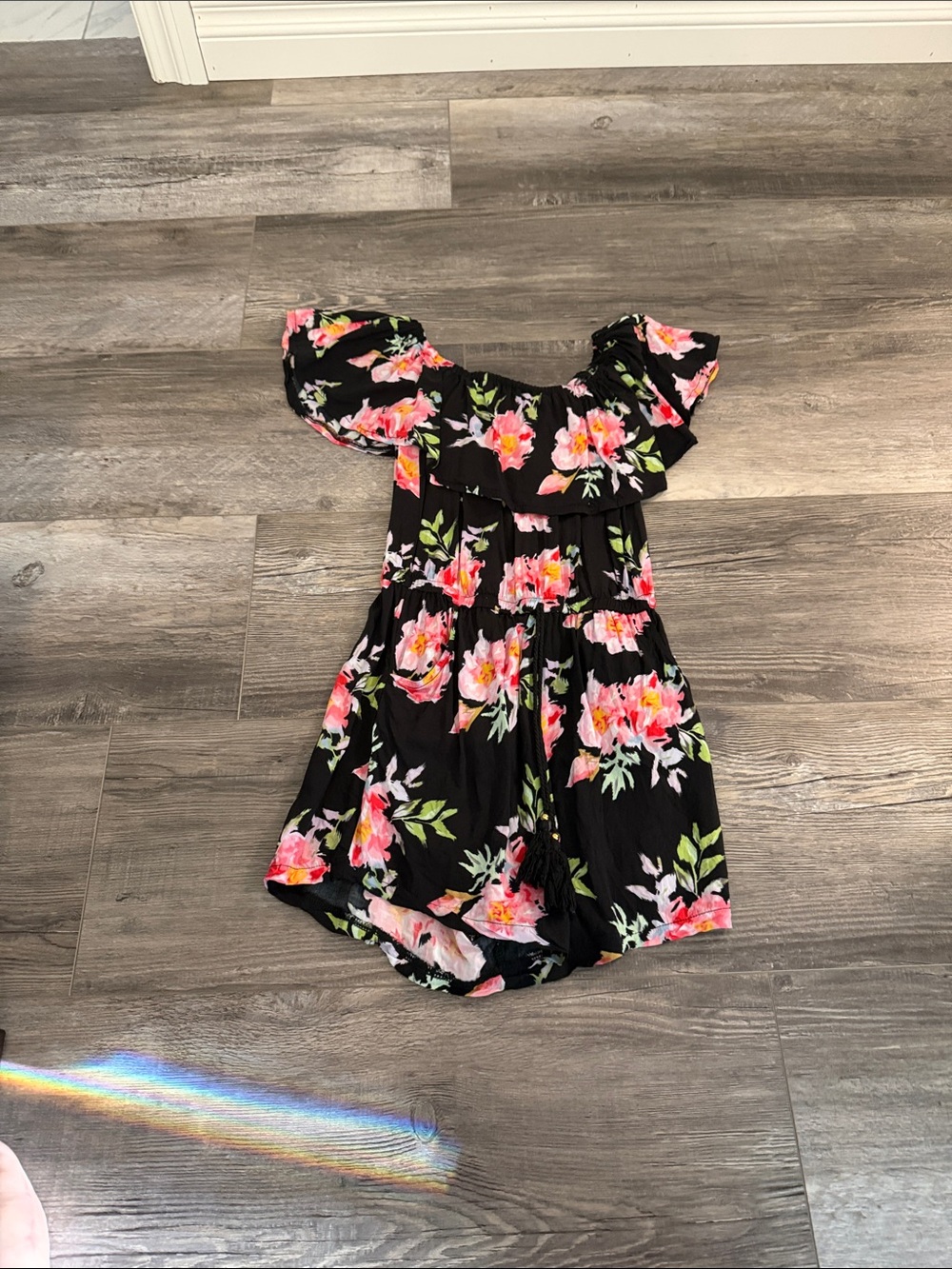 La Vie en Rose Black Floral Off-Shoulder Romper